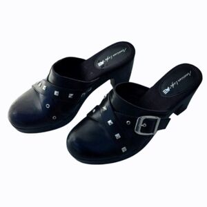 Studded Chunky Heeled Slip-on Moto Platform Mules Clogs Y2K (7.5)